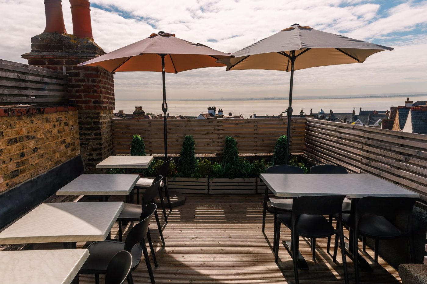 South-facing roof terrace with sea views